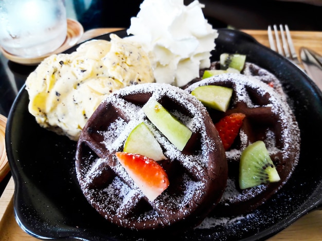 Ice cream and waffle dessert