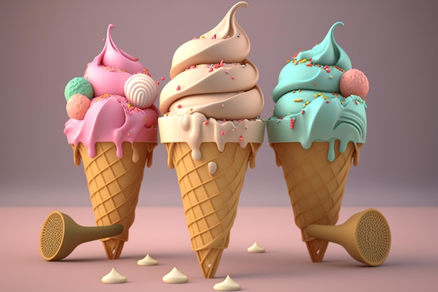 Ice cream in a waffle glassselective focusGenerative AI