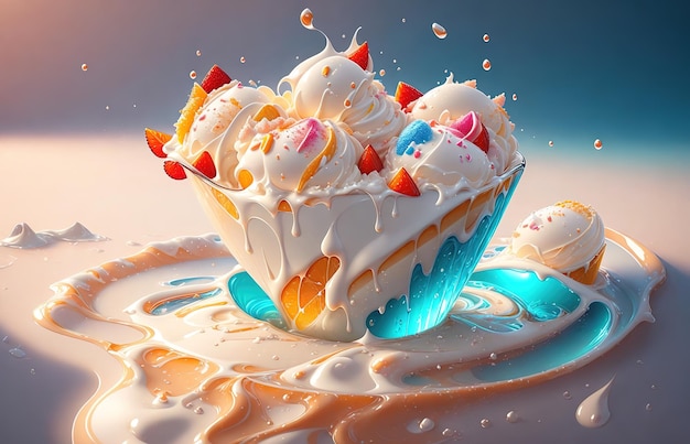 ice cream in water splash realistic composition