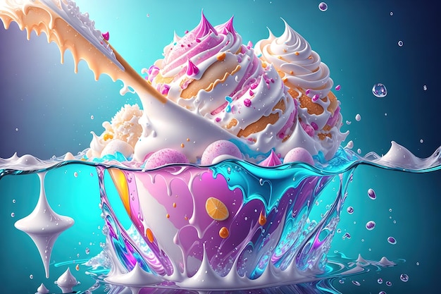 ice cream in water splash realistic composition