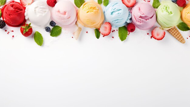 ice cream with berries on a white background.