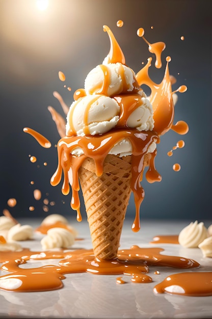 ice cream with caramel touch caramel topping