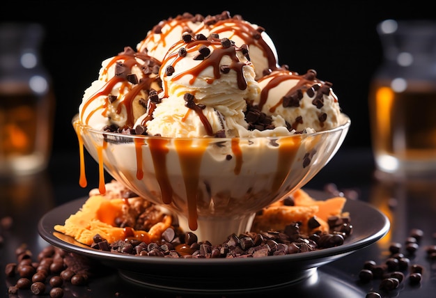 Ice cream with chocolate chips and coffee