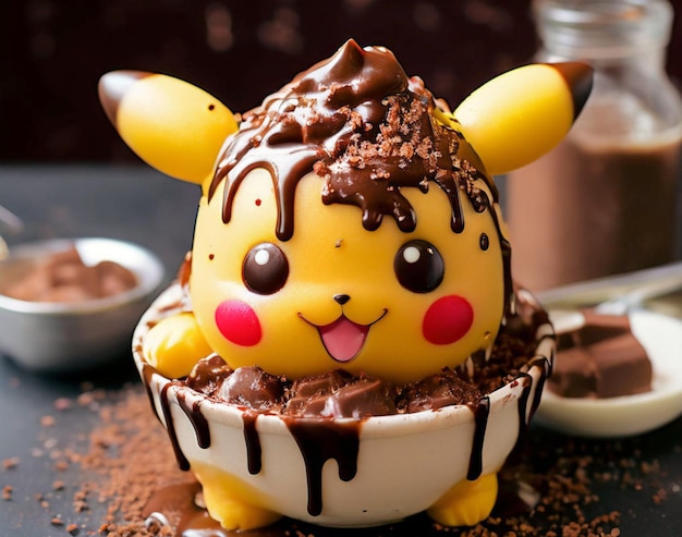 Ice cream with chocolate in the form of Pokemon