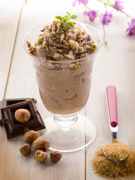 Ice cream with chocolate and hazelnut