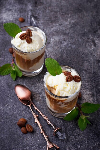 Ice cream with coffee. Selective focus