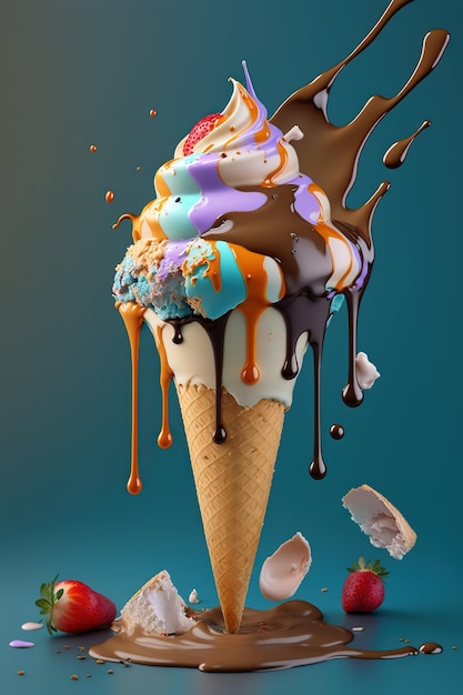 An ice cream with a colorful ice cream cone and the words ice cream on it.