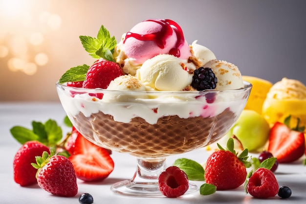 Photo ice cream with fruits