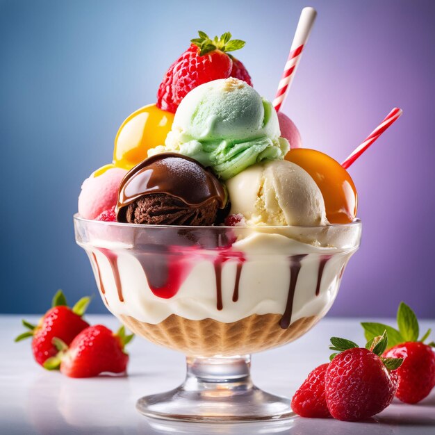 Photo ice cream with fruits