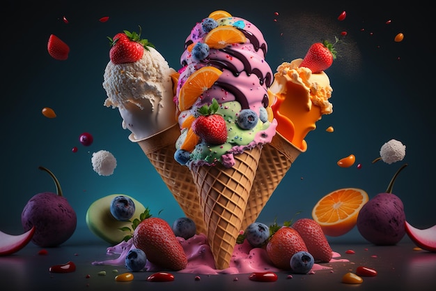 ice cream with fruits