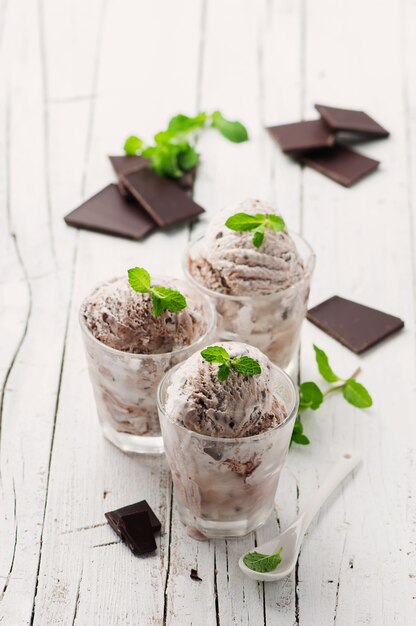 Photo ice cream with mint and chocolate