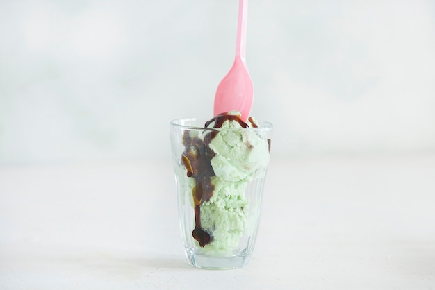 Ice cream with mint handmade