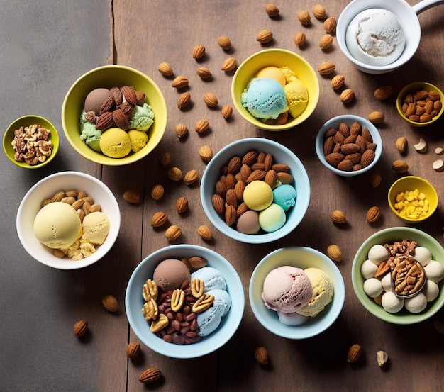 ice cream with nuts almonds hazelnuts walnuts almond peanuts pistachios cocoa hazelnut