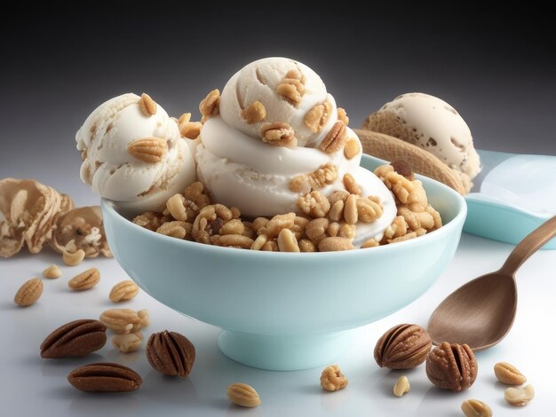 Ice cream with nuts in a bowl