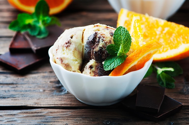 Ice cream with orange and mint