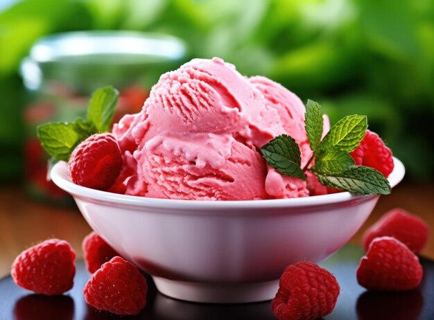 Ice cream with raspberries