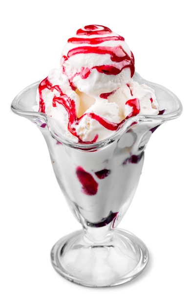 Ice cream with strawberry sauce