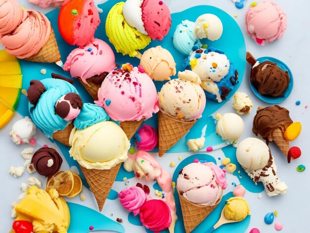 Ice cream with a variety of colorful and tempting toppings ai generated