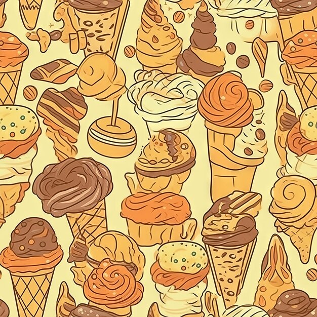 Ice creams sweetness seamless pattern cartoony sweet candy color seamless background