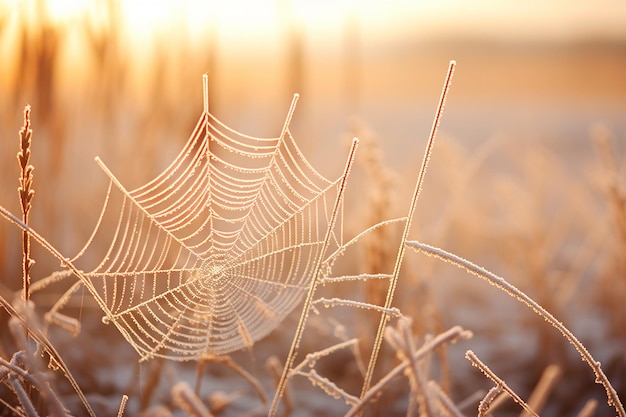 Ice crystals on a spider web