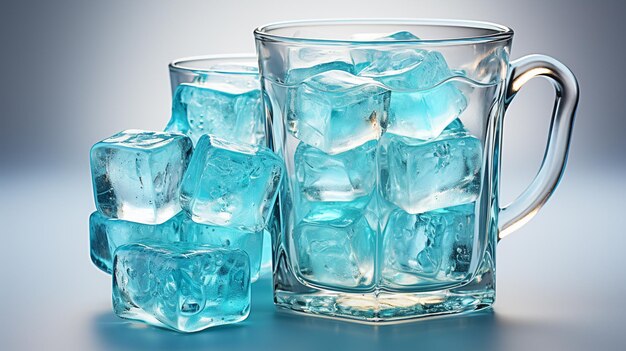 Photo ice cube with ice cubes in glass on black background