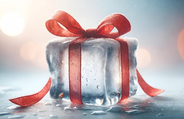 Photo an ice cube wrapped as a gift