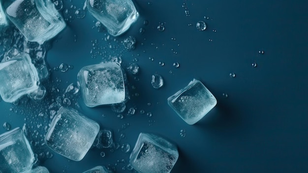 Кубики льда на синем фоне со словом «лед» на нем
