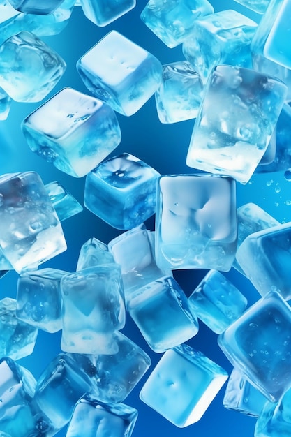 Ice cubes on a blue background