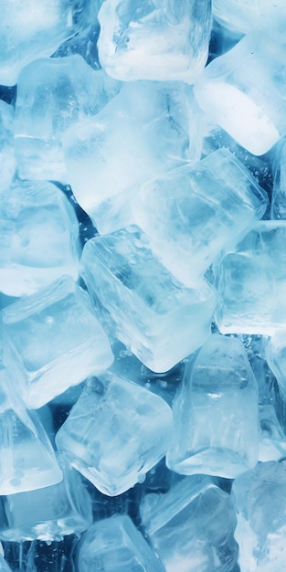 Ice cubes bluish background Frozen water Cold fresh concept Generative AI