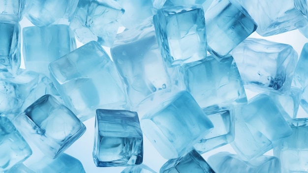 Ice cubes bluish background Frozen water Cold fresh concept Generative AI