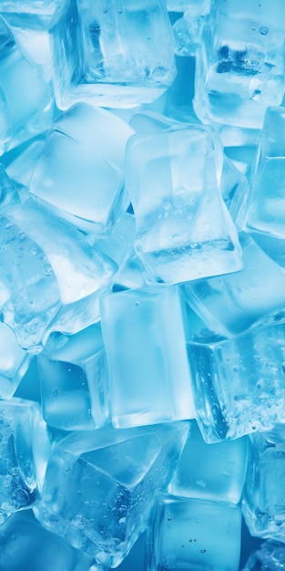 Ice cubes bluish background Frozen water Cold fresh concept Generative AI