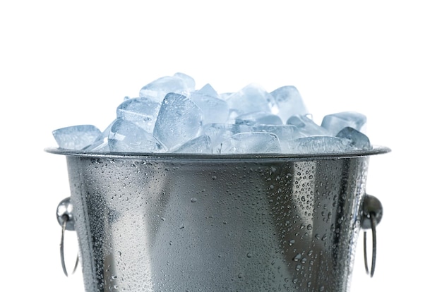 Ice cubes in bucket isolated on white