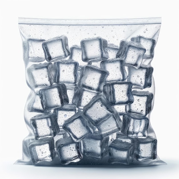 Photo ice cubes in a clear plastic bag