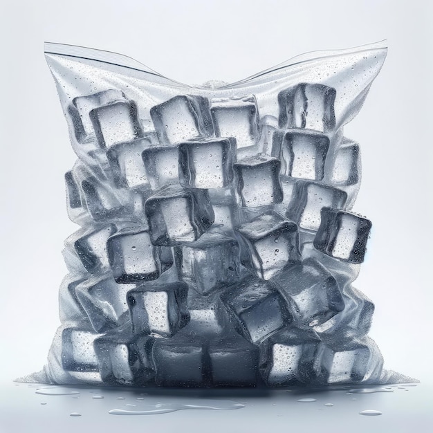 ice cubes in a clear plastic bag