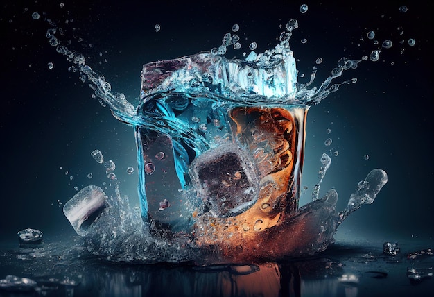 Ice Cubes Fall In Cold Water With Splash illustration AI generative