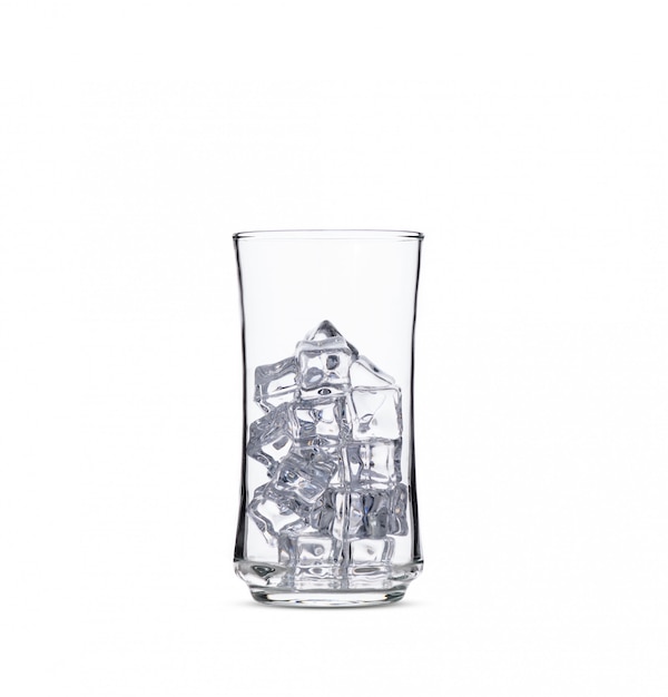 Ice cubes in a glass on white background