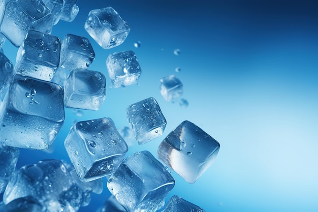 Ice cubes isolated on blue color background