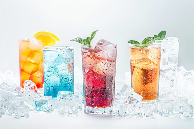 Photo ice cubes and other carbonated beverages against a white backdrop generative ai