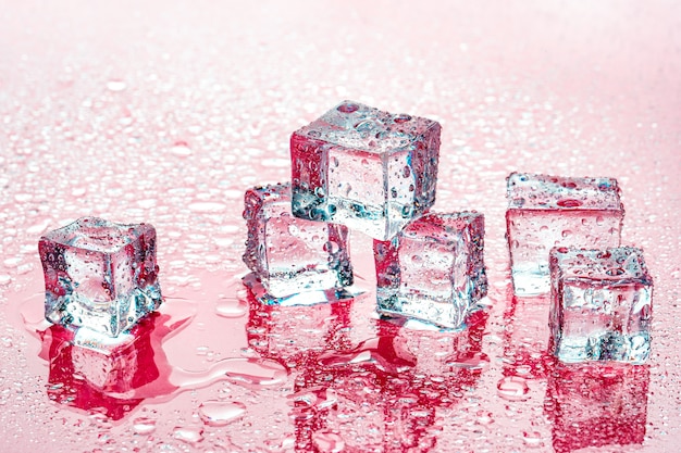 Ice cubes on pink  