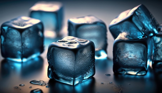 Ice cubes on a table with the word ice on the bottom