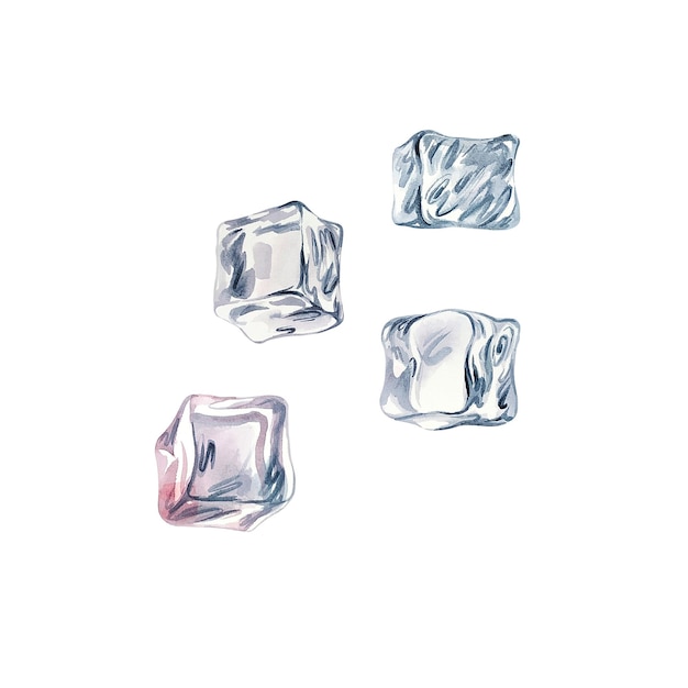 Ice cubes. Watercolor illustration.