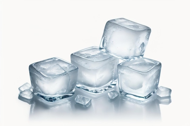 Photo ice cubes on white background generative ai