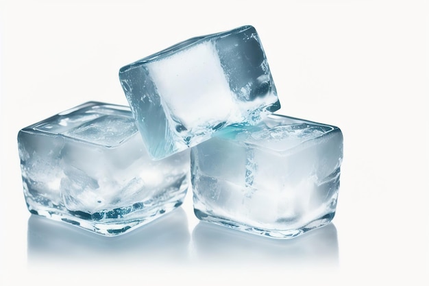Photo ice cubes on white background generative ai