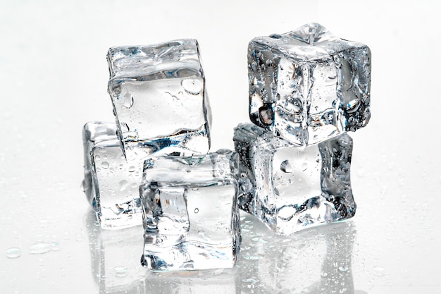 Ice cubes on white background,