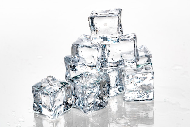 Ice cubes on white background.