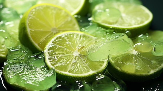 Ice cubes with lime on light green background