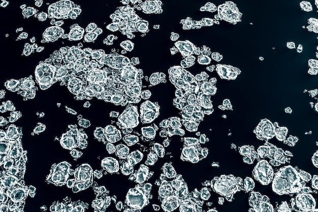 Ice floes floating on the sea top view