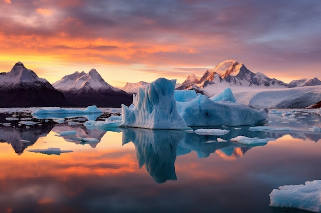 Ледяные образования и айсберги в ледниковой лагуне