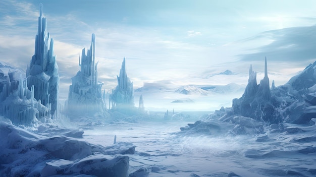 Ice fortress in a frozen wasteland