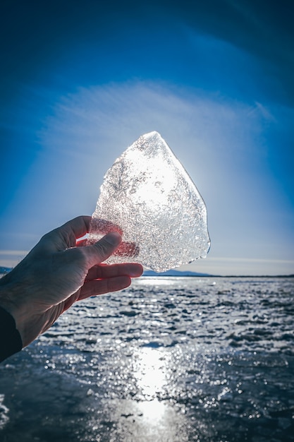 Ice hand winter sun rays texture